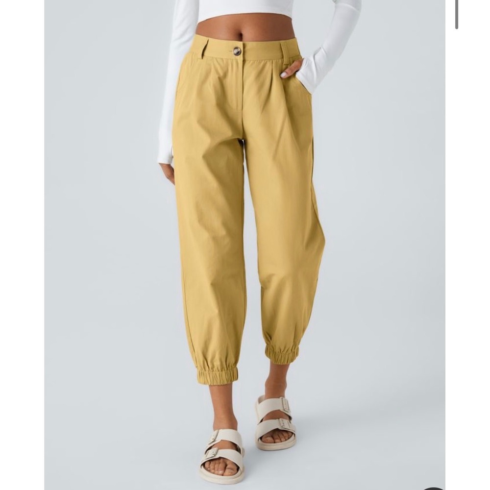 Halara Mid Rise Casual Joggers Yellow Jasmine 100% Cotton Utility Womens Medium